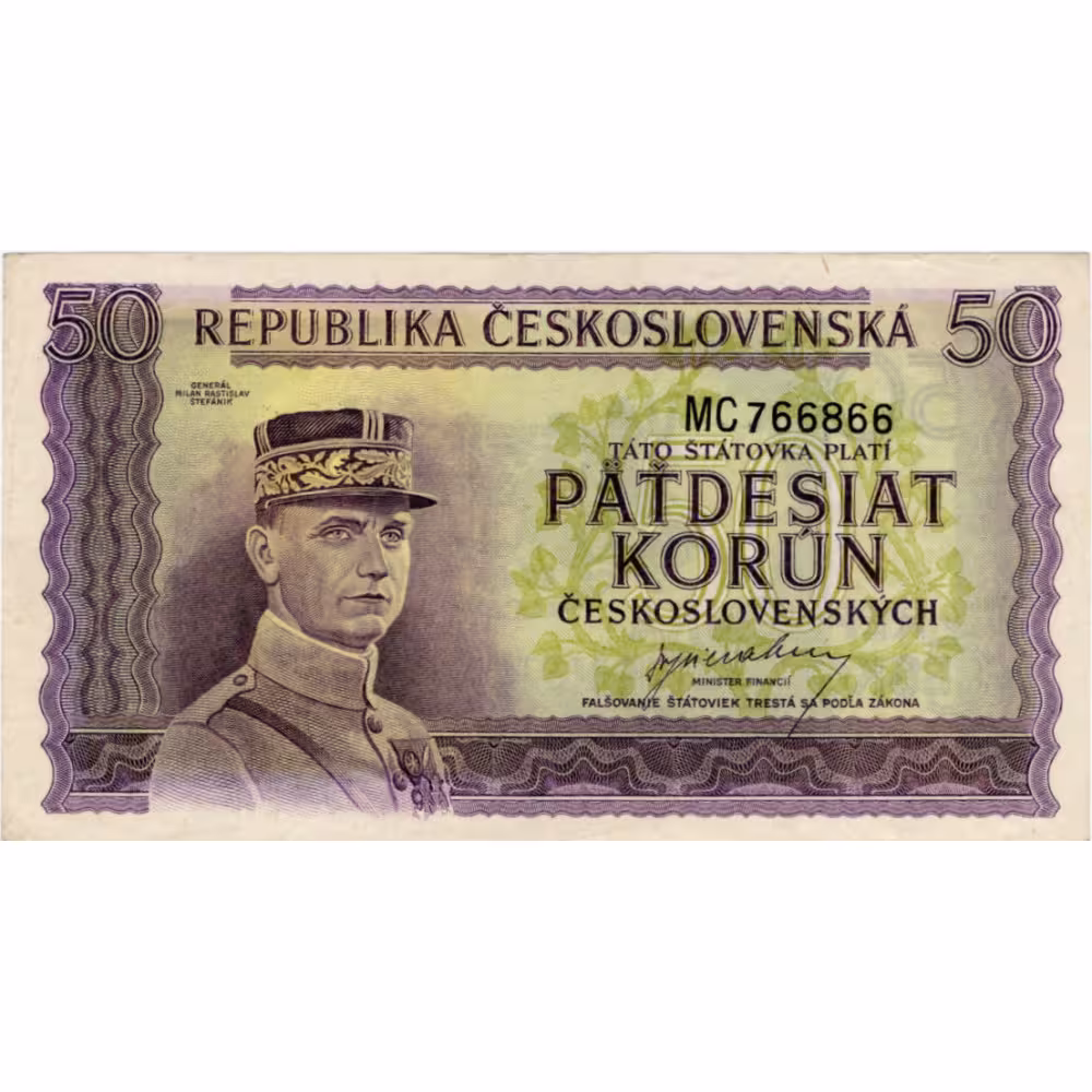 Bankovka ČSR, 50 Kčs, Pi. 62a, 0/AU, serie MC, 766866