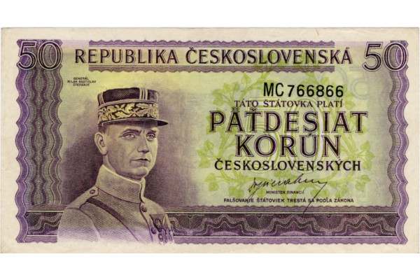 Bankovka ČSR, 50 Kčs, Pi. 62a, 0/AU, serie MC, 766866
