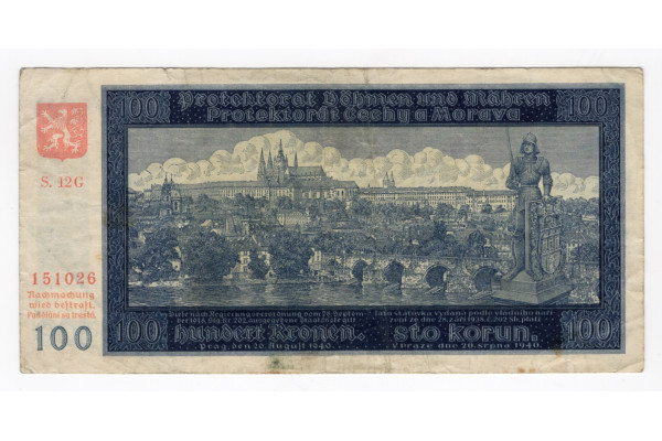 Bankovka Protektorát ČaM, 100 K, Pi. 7a, 3/VG, serie 12G