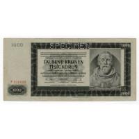 Bankovka Protektorát ČaM, 1000 Kč, Pi. 13s, 1/XF, 1942, serie F, 1. vydání, SPECIMEN