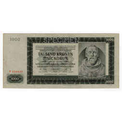 Banknote Protektorat Böhmen und Mähren, 1000 Kč, Pi. 13s, 1/XF, 1942, serie F, 236639
