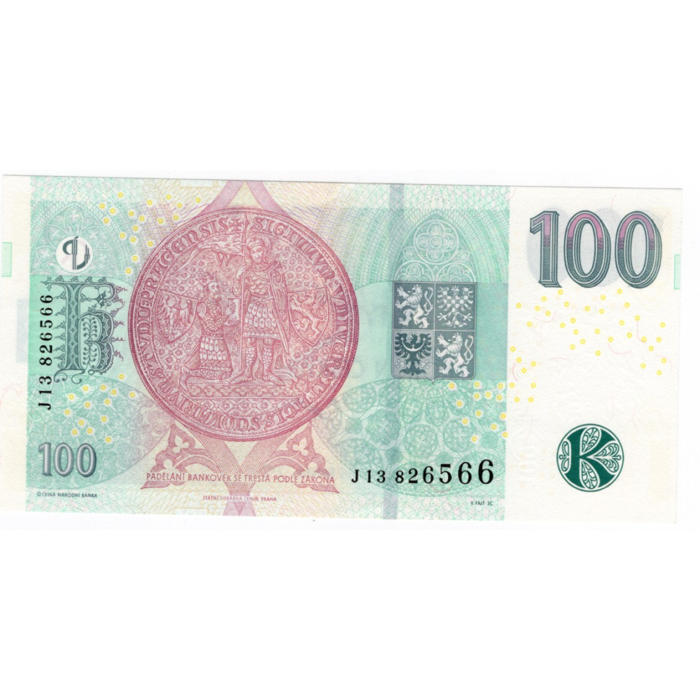 Bankovka ČR, 100 Kč, Pi. 18g, N/UNC, vzor 2018, série J13 1