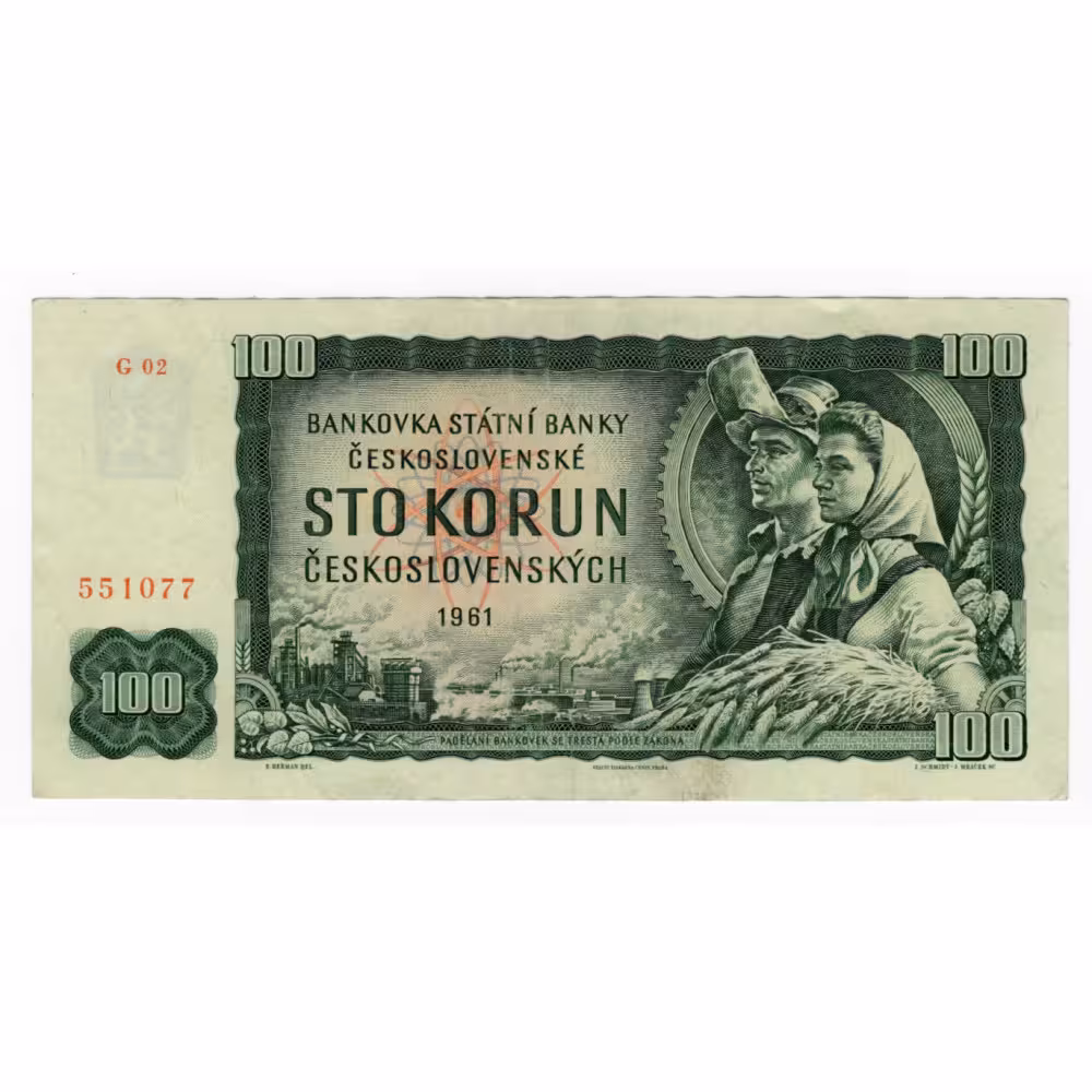 Bankovka ČSR, 100 Kčs, Pi. 91c, 1/XF, 1961, serie G, 02