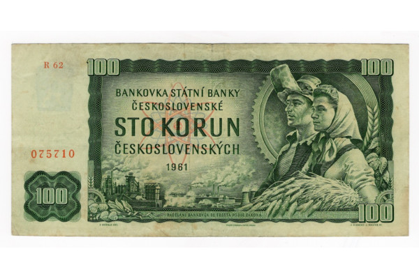 Bankovka ČSR, 100 Kčs, Pi. 91f, 2/VF, 1961, serie R, 075710