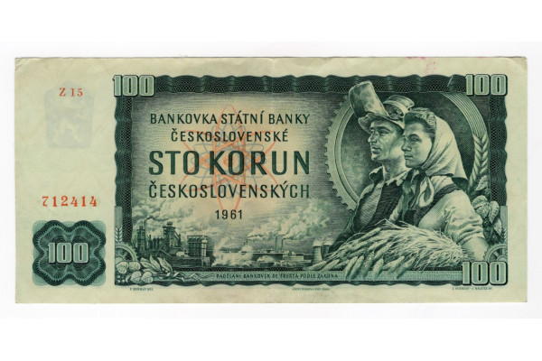 Bankovka ČSR, 100 Kčs, Pi. 91h, 1/XF, 1961, serie Z15, 12414