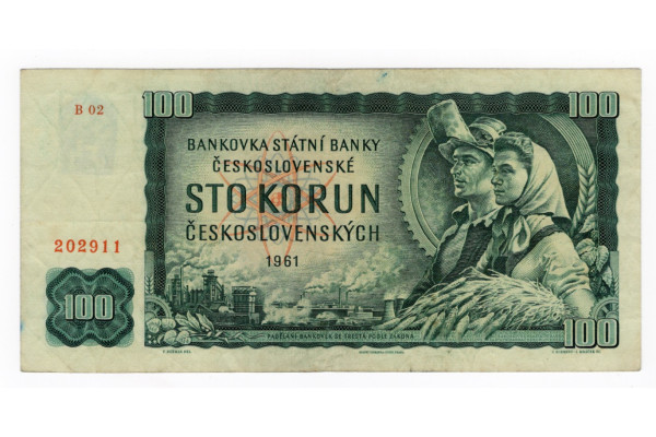 Bankovka ČSR, 100 Kčs, Pi. 91a, 2/VF, 1961, serie B, 02