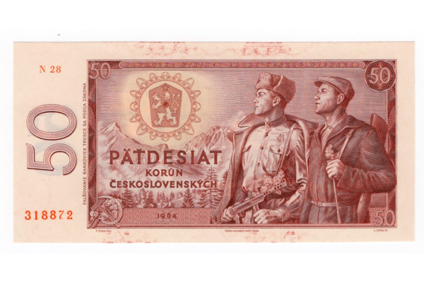 Bankovka ČSR, 50 Kčs, Pi. 90d, N/UNC, 1964, serie N, 28, s barvou na okraji
