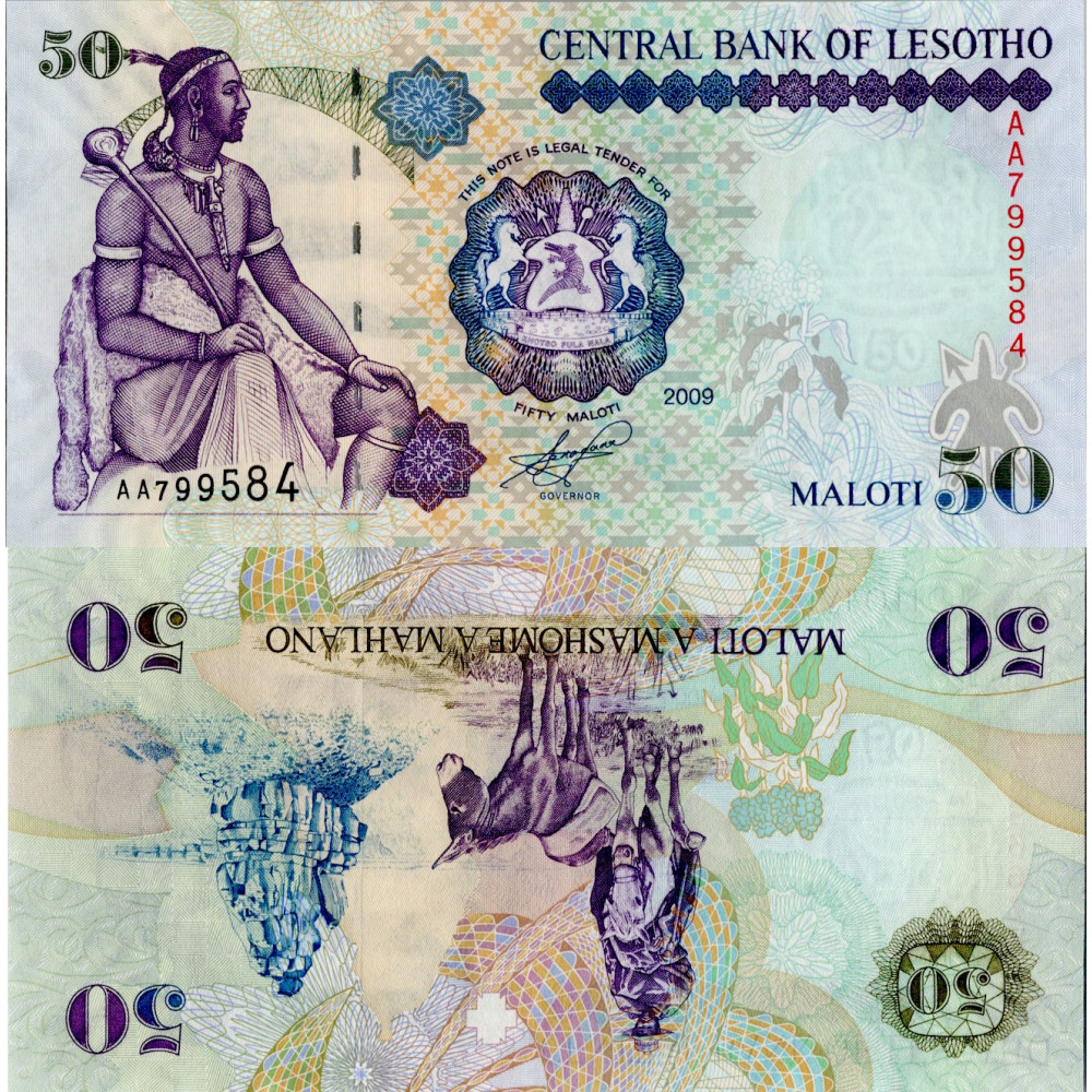 Cédula Lesoto, 2009, série AA, 50 Maloti, Pi. 17e, N/UNC