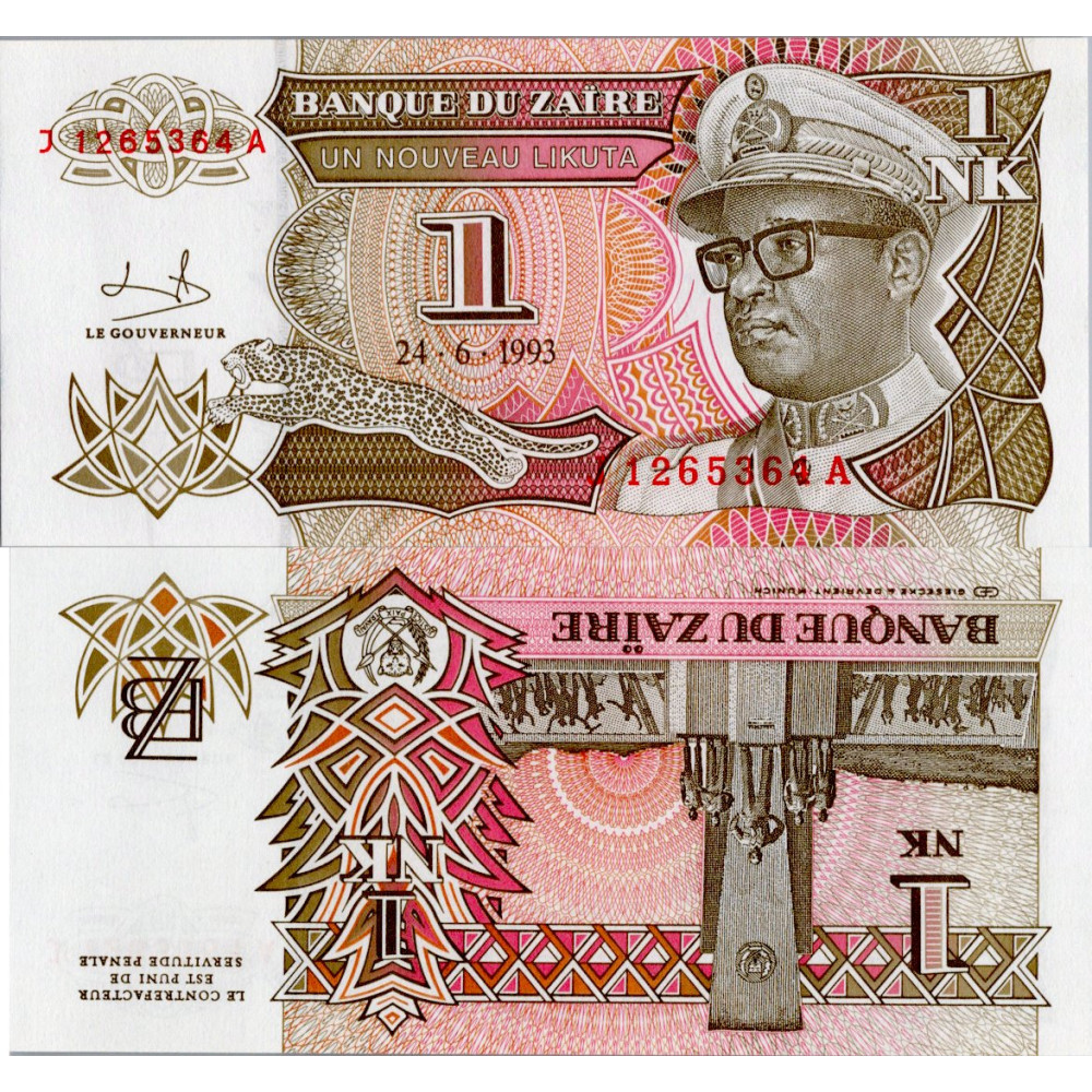 Cédula Zaire, 1993, série J A, 1 Likuta, Pi. 47a, N/UNC