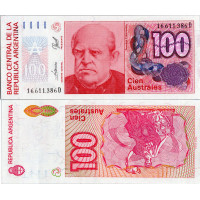 Bankovka Argentina, serie D, 100 Austral, Pi. 327c, N/UNC
