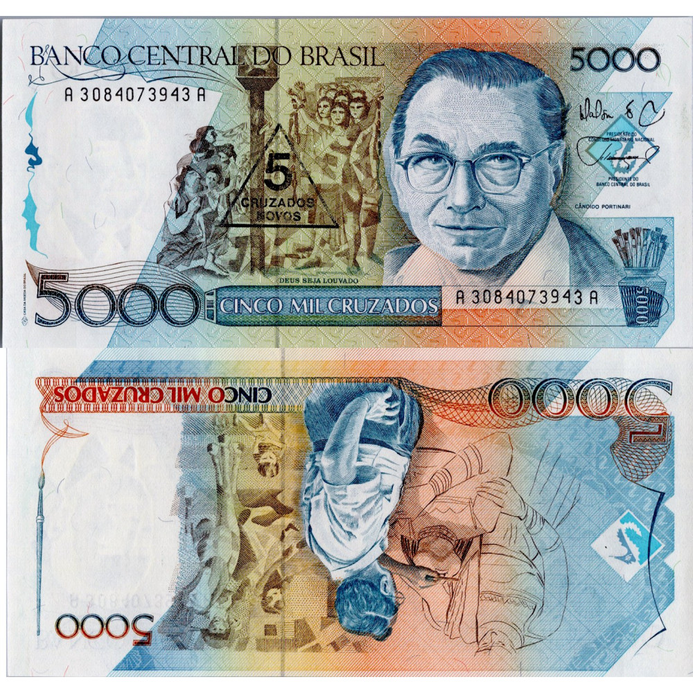Bankovka Brazílie, serie A, 5000 Cruzados, Pi. 217a, N/UNC Bankovka Brazílie, serie A, 5000 Cruzados, Pi. 217a, N/UNC