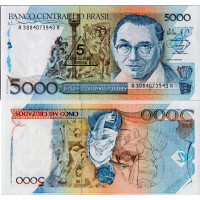 Bankovka Brazílie, serie A, 5000 Cruzados, Pi. 217a, N/UNC Bankovka Brazílie, serie A, 5000 Cruzados, Pi. 217a, N/UNC