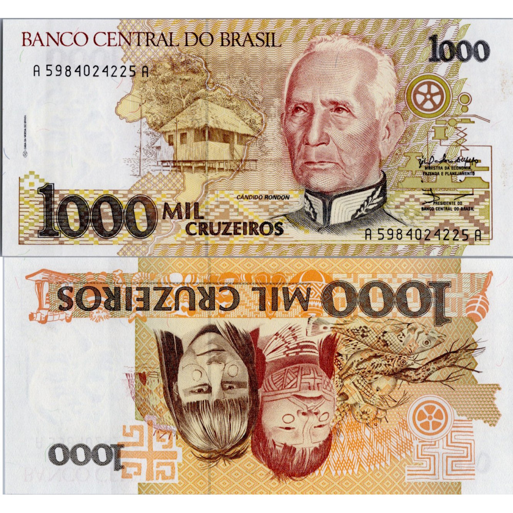 Bankovka Brazílie, 1000 Cruzeiros, Pi. 231a, N/UNC Bankovka Brazílie, 1000 Cruzeiros, Pi. 231a, N/UNC