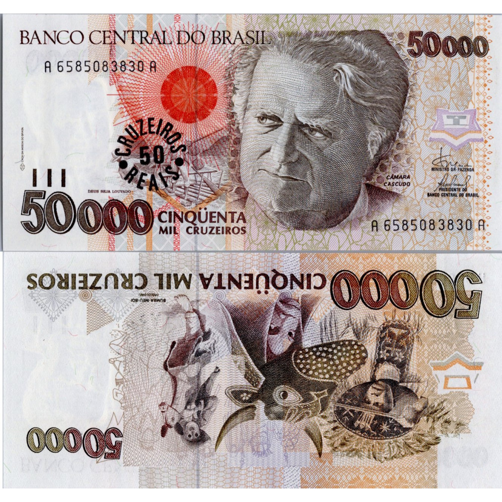 Bankovka Brazílie, 50000 Cruzeiros, Pi. 237a, N/UNC Bankovka Brazílie, 50000 Cruzeiros, Pi. 237a, N/UNC