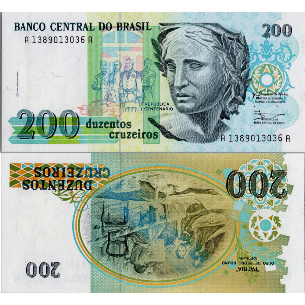 Bankovka Brazílie, A1389013036A, 200 Cruzeiros, Pi. 229a, N/UNC Bankovka Brazílie, A1389013036A, 200 Cruzeiros, Pi. 229a, N/UNC