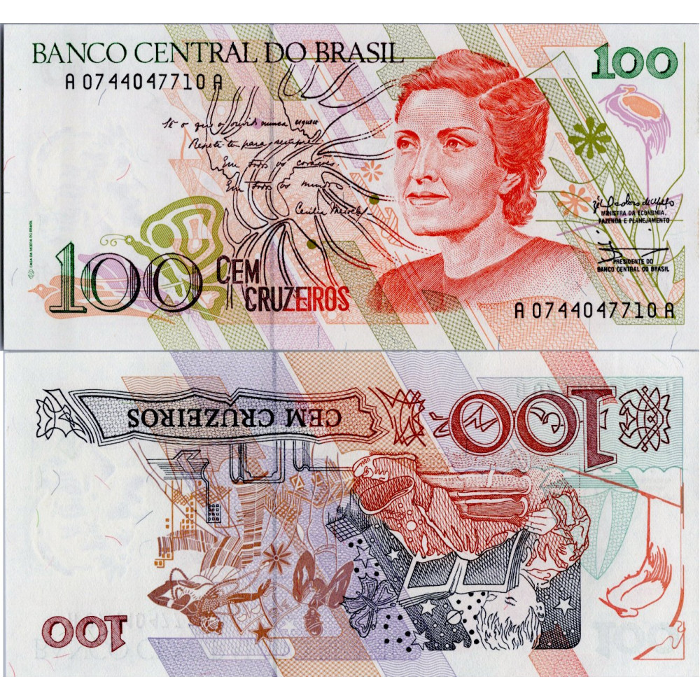 Bankovka Brazílie, serie A074, 100 Cruzeiros, Pi. 228a, N/UNC Bankovka Brazílie, serie A074, 100 Cruzeiros, Pi. 228a, N/UNC