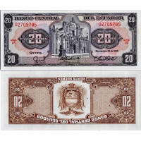 Bankovka Ekvádor, 1988, serie LR, 20 Sucres, Pi. 121Aa.8, N/UNC