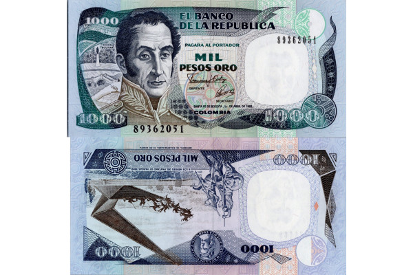 Bankovka Kolumbie, 1992, 1000 Colombian Peso, Pi. 432Aa.2, N/UNC
