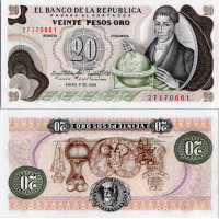 Bankovka Kolumbie, 1983, 20 Peso Oro, Pi. 409d.4, N/UNC