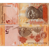 Bankovka Venezuela, serie F, 5 Venezuelan bolívar, Pi. 89b, N/UNC