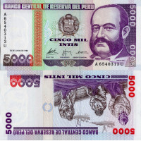 Bankovka Peru, 1988, serie AU, 5000 Inti, Pi. 137a, N/UNC