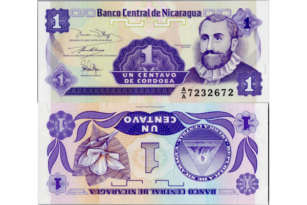 Bankovka Nikaragua, serie AA, 1 Córdoba, Pi. 167a, N/UNC