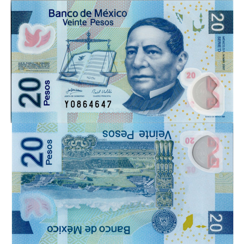 Bankovka Mexiko, 2007, serie Y, 20 peso, Pi. 122y, N/UNC Bankovka Mexiko, 2007, serie Y, 20 peso, Pi. 122y, N/UNC