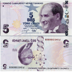Banknote Türkei, 2009, Serie F, 5 Turkish lira, Pi. 222f, N/UNC