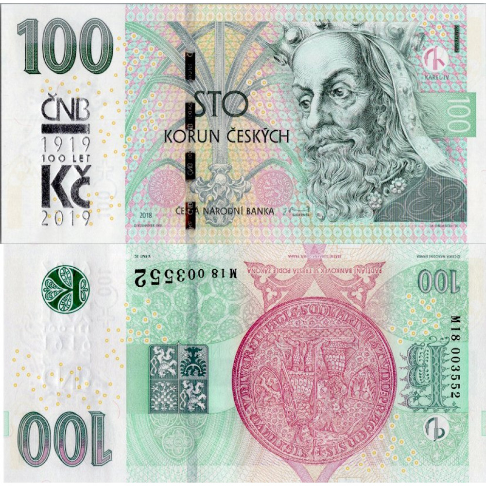 Bankovky ČR, 100 Kč, Pi. 28a, N/UNC, 2018, serie M18, postupka 3 Bankovky ČR, 100 Kč, Pi. 28a, N/UNC, 2018, serie M18, postupka 3