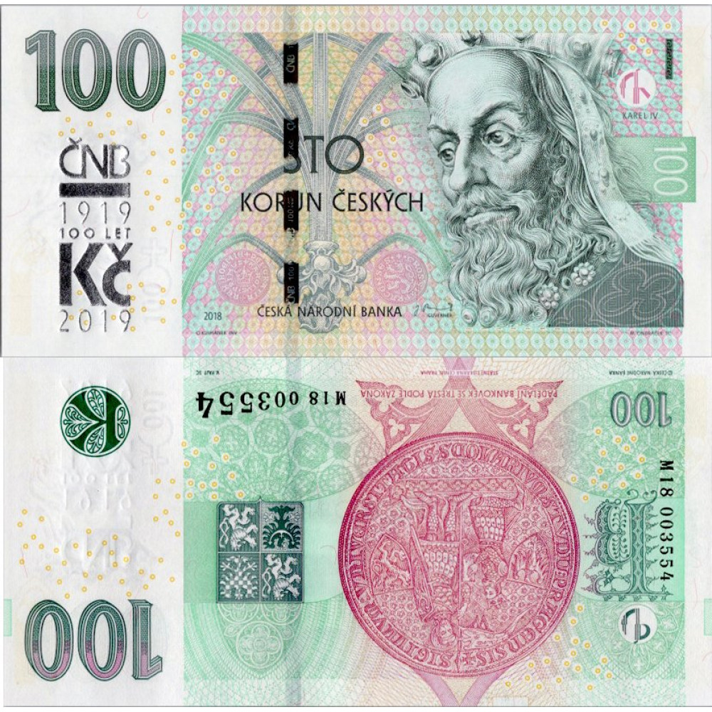 Bankovky ČR, 100 Kč, Pi. 28a, N/UNC, 2018, serie M18, postupka 3 Bankovky ČR, 100 Kč, Pi. 28a, N/UNC, 2018, serie M18, postupka 3