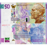 Pamětní banknovka, 90, M01 009321, N/UNC, Česká republika, 2018, serie M01 Pamětní banknovka, 90, M01 009321, N/UNC, Česká republika, 2018, serie M01