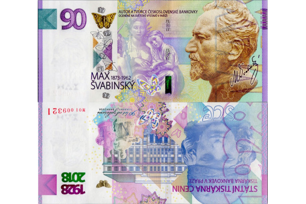 Pamětní banknovka, 90, M01 009321, N/UNC, Česká republika, 2018, serie M01