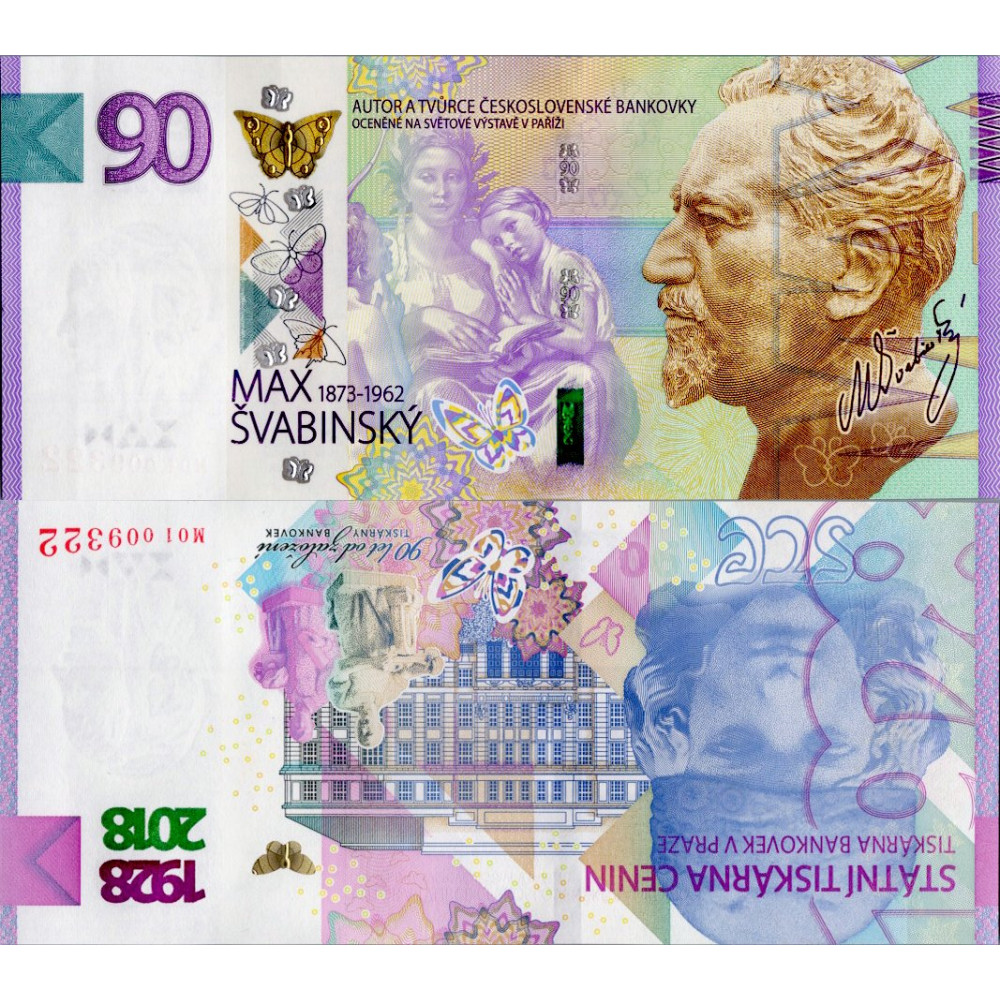 Pamětní banknovka, 90, M01 003322, N/UNC, Česká republika, 2018, serie M01 Pamětní banknovka, 90, M01 003322, N/UNC, Česká republika, 2018, serie M01