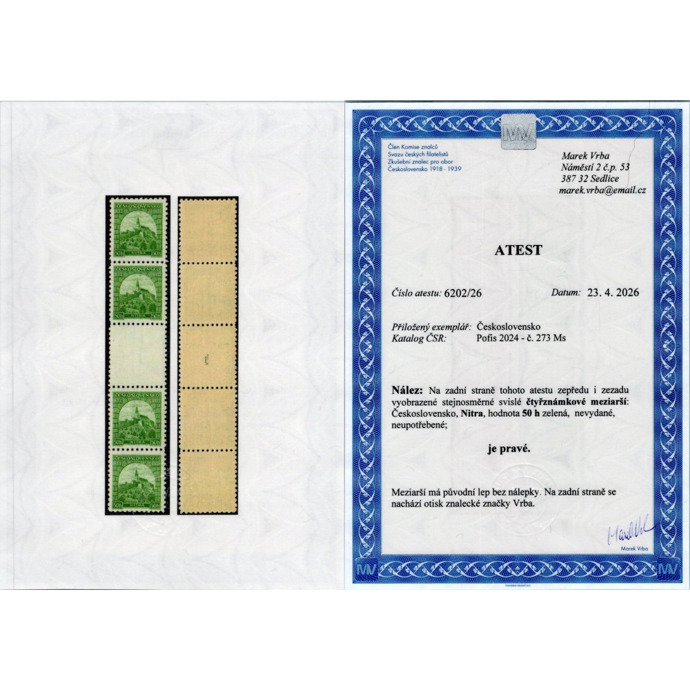 Par com interpainel Tchecoslováquia, Pof.273 (Mi. 319), MNH, 50h 2