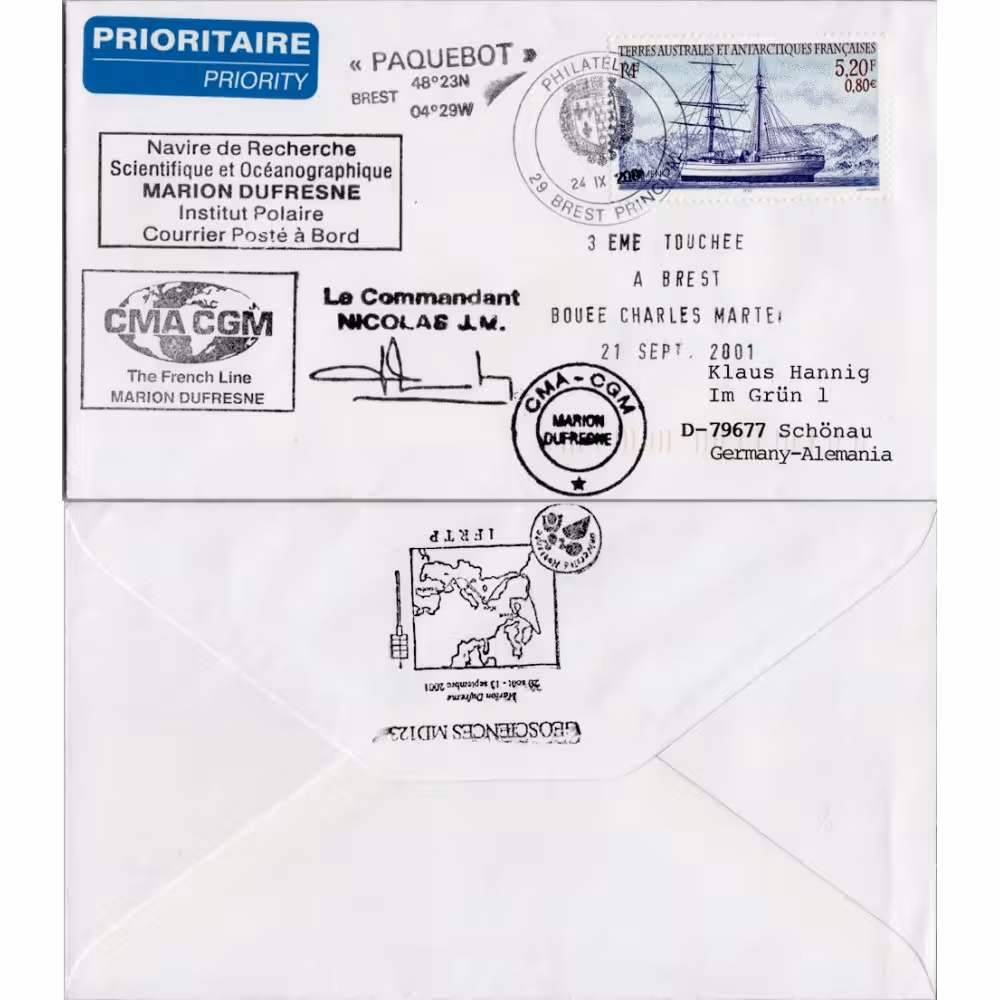Envelope circulado Antártida, Usado #, Terras Austrais e Antárticas Francesas
