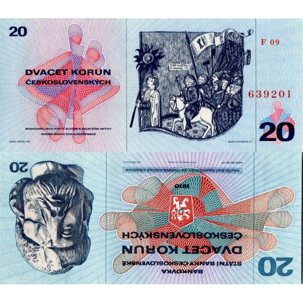 Banknote Tschechoslowakei, 20 Kčs, Pi. 92a, N/UNC, 1970, serie F 09, 639201