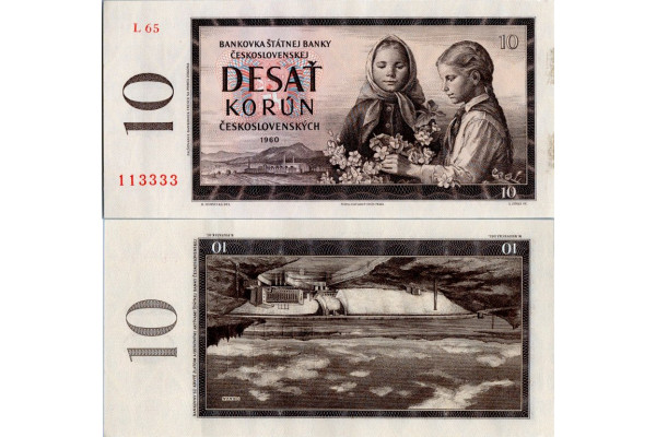 Bankovka ČSR, 10 Kčs, Pi. 88d, N/UNC, 1960, serie L, číslo 113333!!!