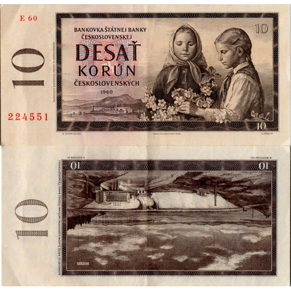 Banknote Czechoslovakia, 10 Kčs, Pi. 88c, 2/VF, 1960, serie E, 60