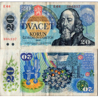 Billete Checoslovaquia, 20 Koruna, Pi. 95a, 3/VG, 1988, serie E, 304337