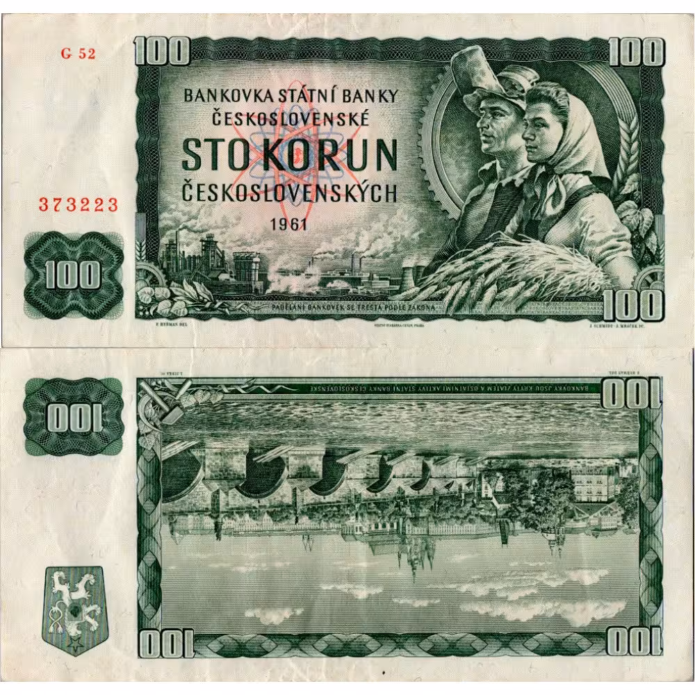 Bankovka ČSR, 100 Koruna, Pi. 91c, 3/VG, 1961, serie G, 52