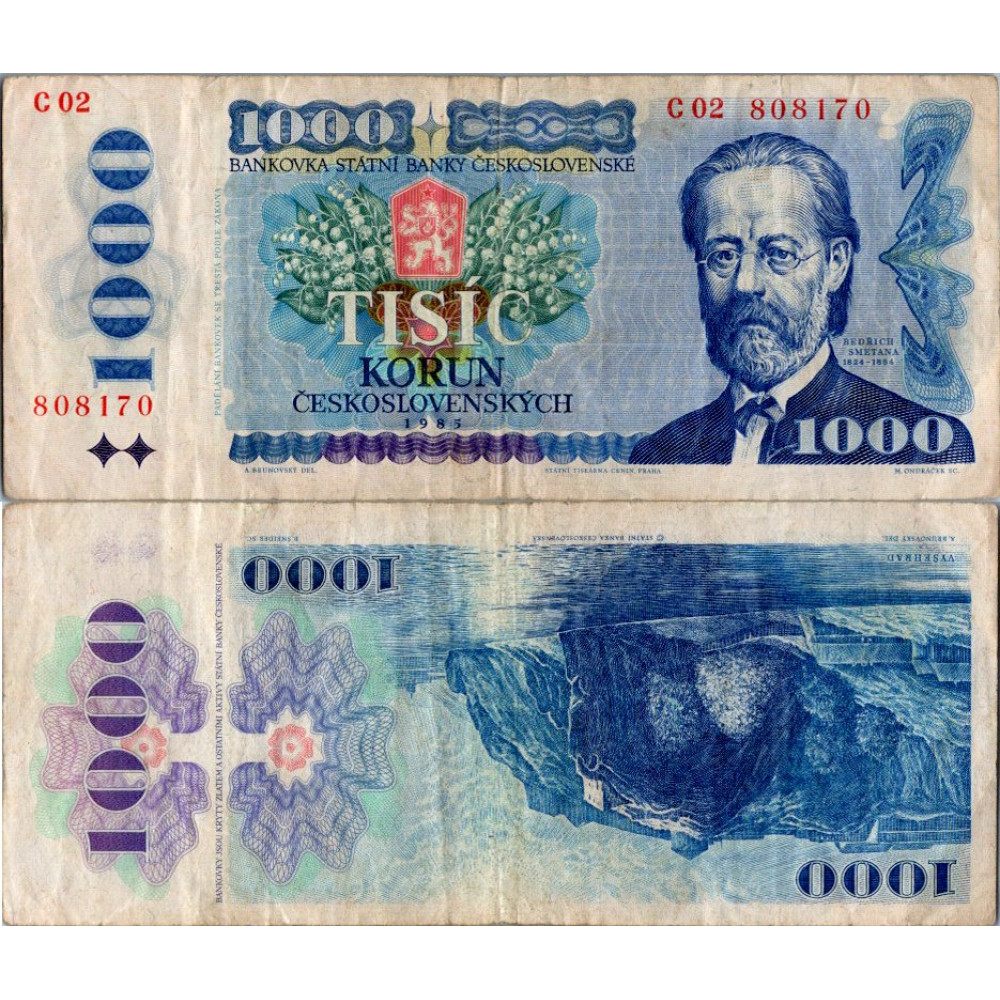 Billete Checoslovaquia, 1000 Kčs, Pi. 98a, 3/VG, 1985, serie C, 02