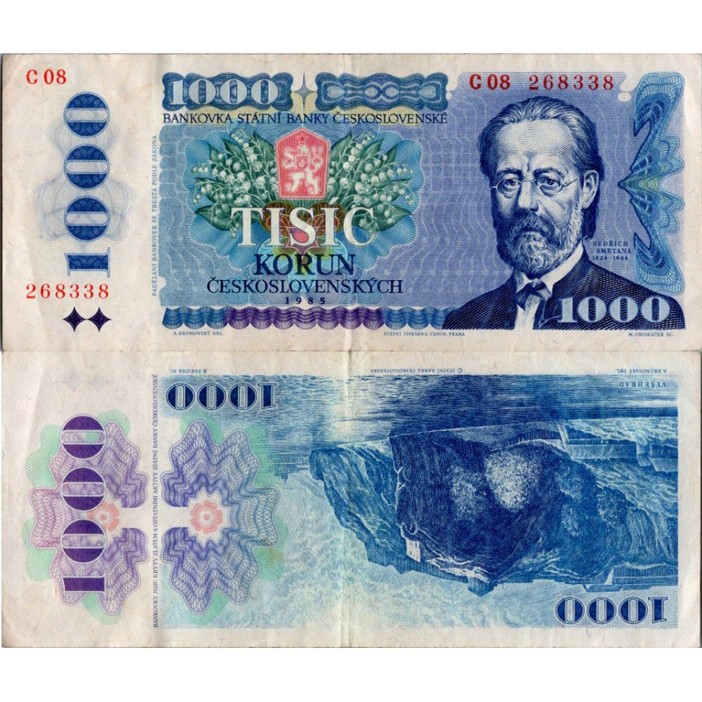 Banknote Tschechoslowakei, 1000 Kčs, Pi. 98a, 2/VF, 1985, serie C08, 268338