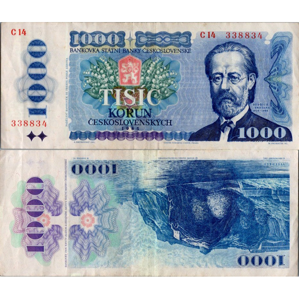 Banknote Tschechoslowakei, 1000 Kčs, Pi. 98a, 2/VF, 1985, serie C, 14