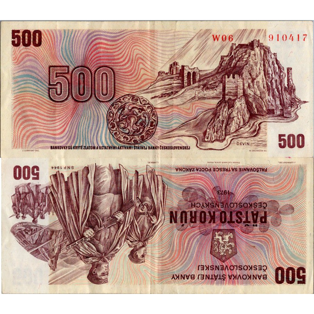 Banknote Tschechoslowakei, 500 Kčs, Pi. 93a, 4/G, 1973, Serie W06, 910417