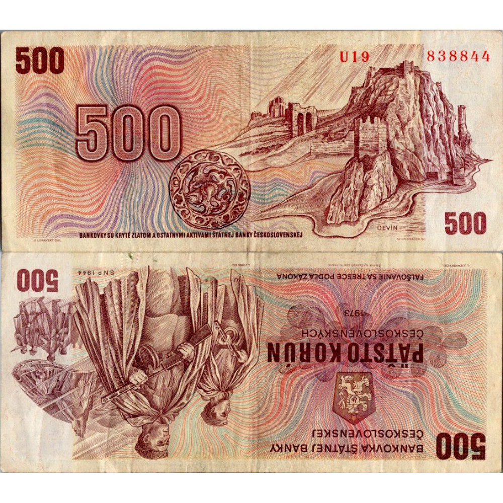 Billete Checoslovaquia, 500 Kčs, Pi. 93, 3/VG, 1973, serie U, 838844