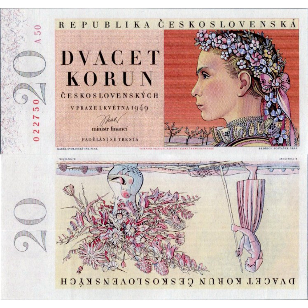 Bankovka ČSR, 20 Kčs, Pi. 70a, N/UNC, 1949, serie A, 50