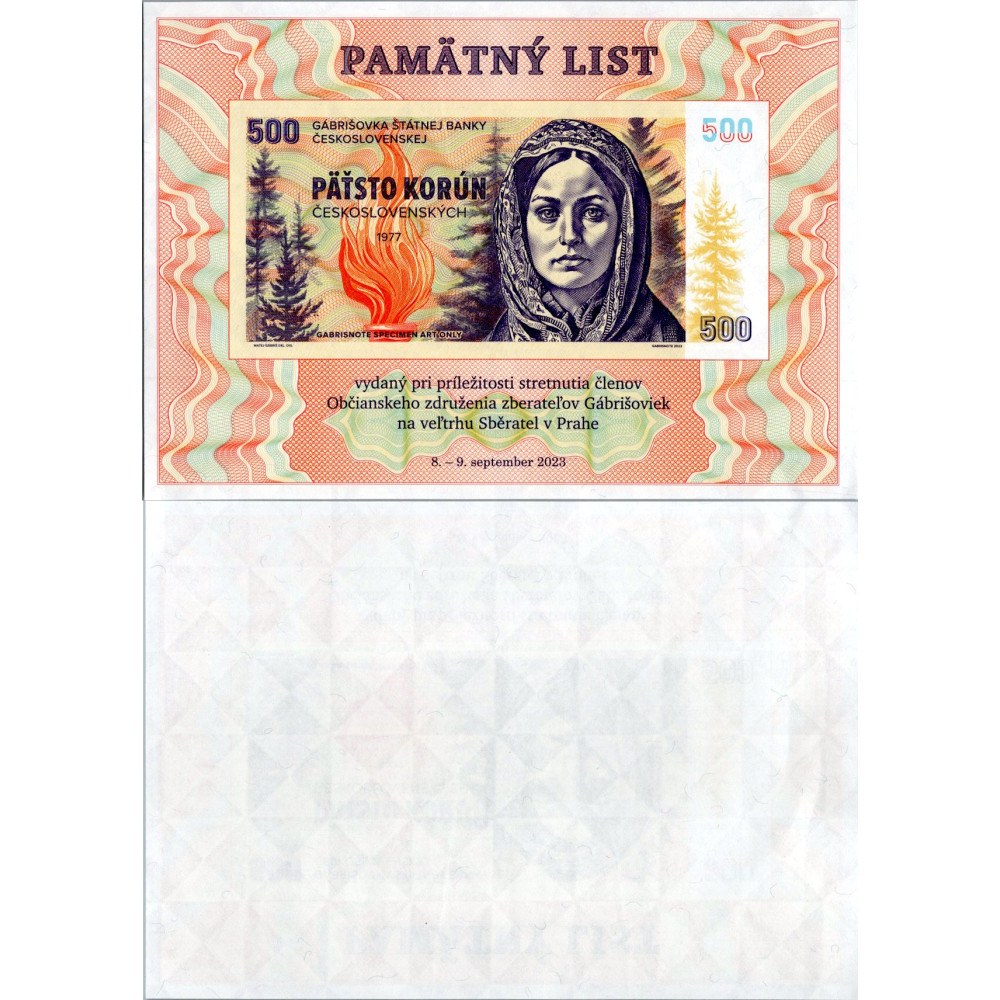Billete souvenir, 500 Kčs, N/UNC, Checoslovaquia, 1977
