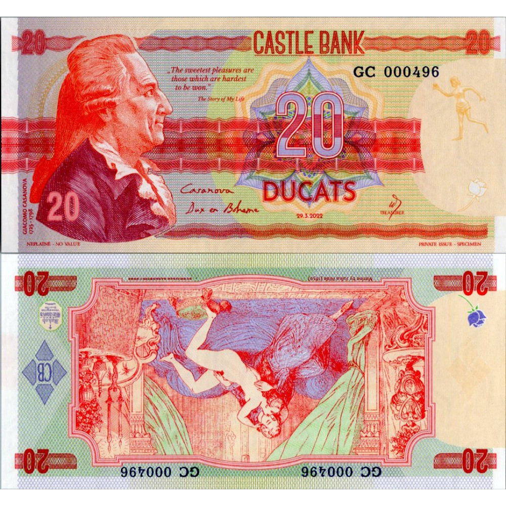 Suvenýrová bankovka, 20 Ducats, GC 000496, N/UNC, 2022, serie GC