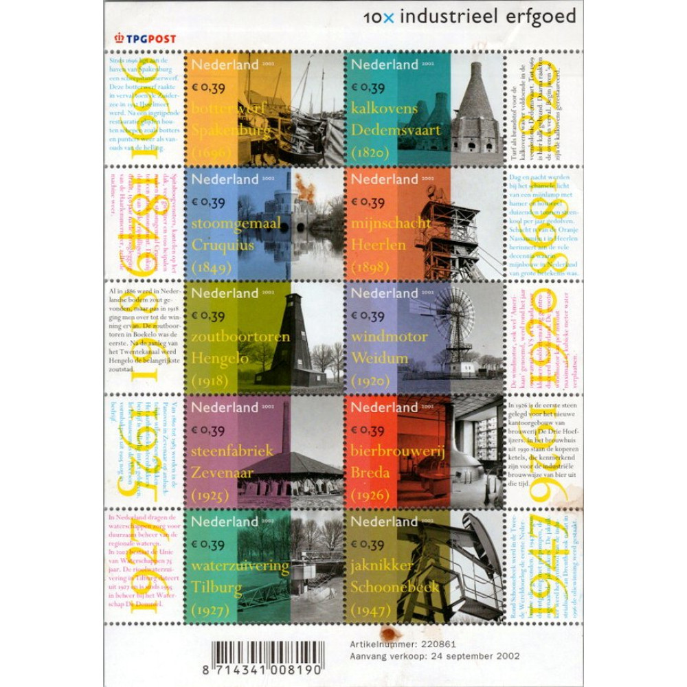 Bloco Países Baixos, Mi.2033-2042KB (SG 2251a), MNH, com manchas
