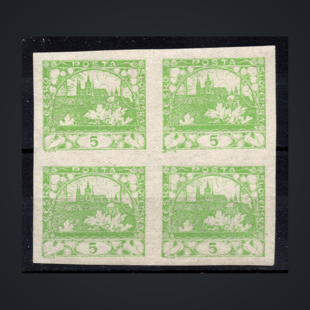 Block of four Czechoslovakia, Pof.3 (Mi. 2), MNH, 5h